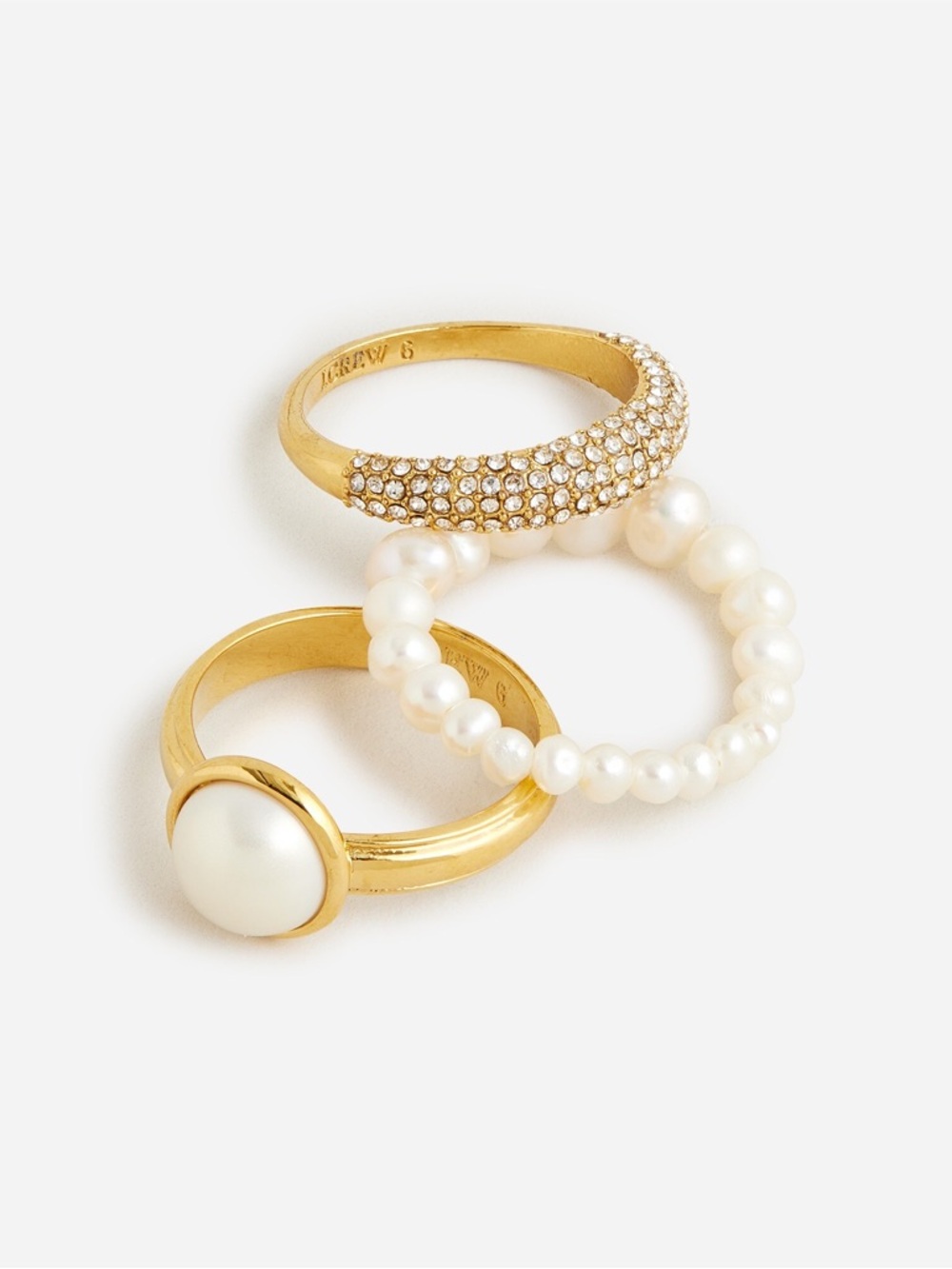 NEW J. Crew | Set of 2 - Gold Pearl & Pavé Stacking Rings - Size 7